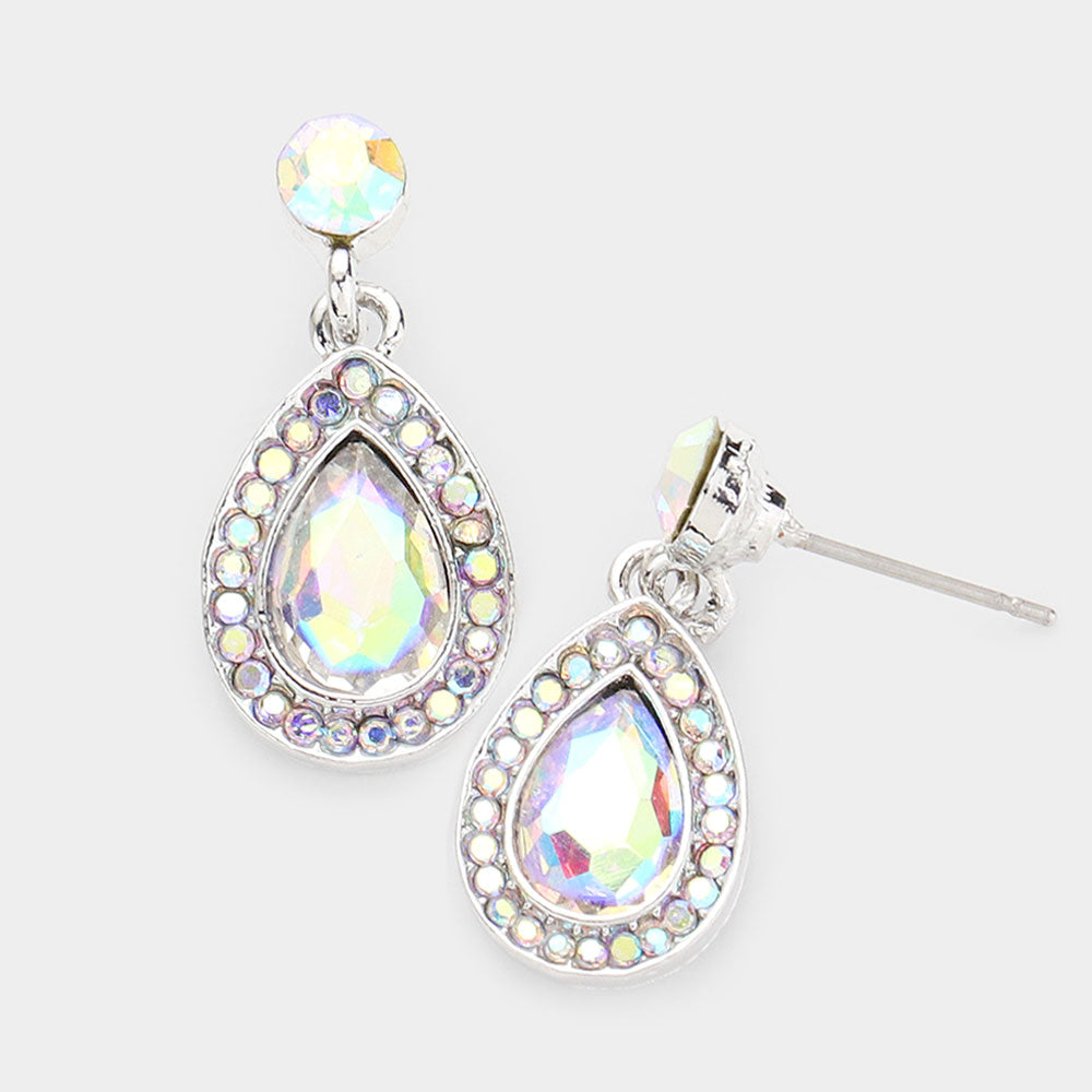 Little Girls AB Rhinestone and Teardrop Dangle Pageant Earrings