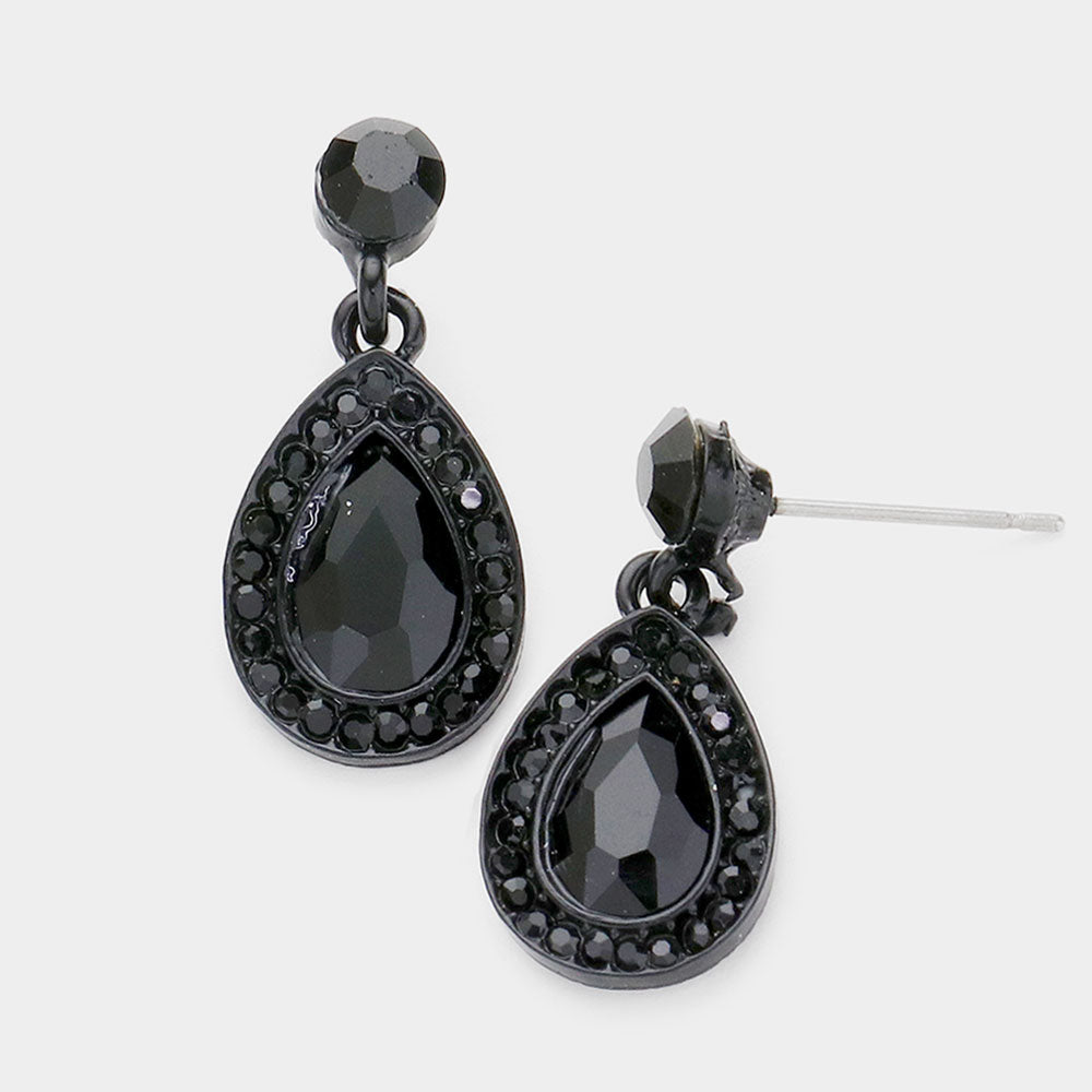 Little Girls Black Rhinestone and Teardrop Dangle Pageant Earrings | 506974