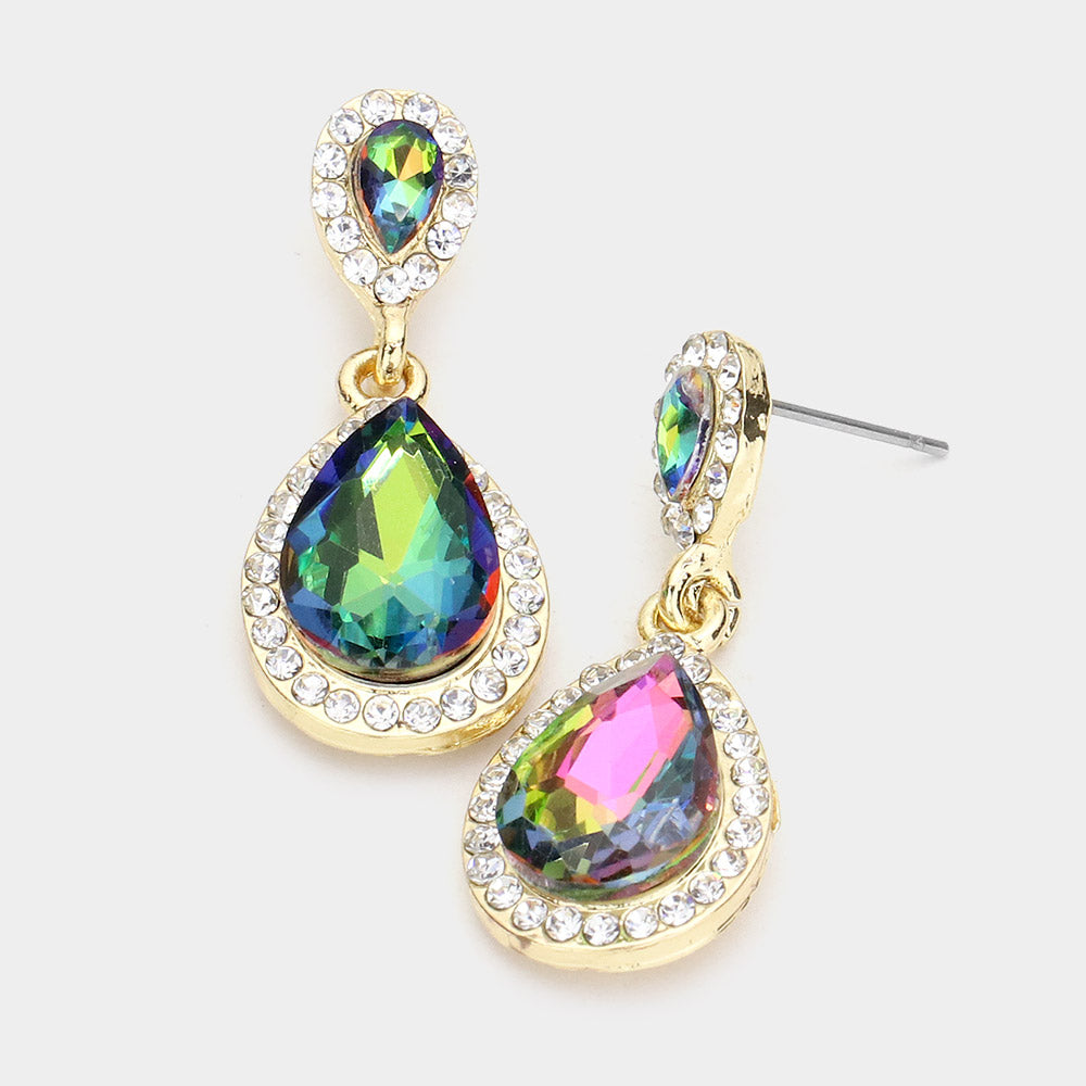 Small Multi-Color Crystal Double Teardrop Earrings 