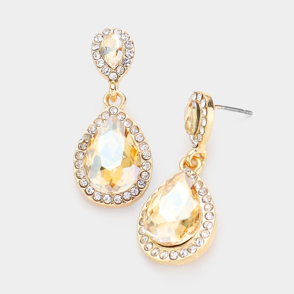 Small Light Topaz Crystal Double Teardrop Earrings