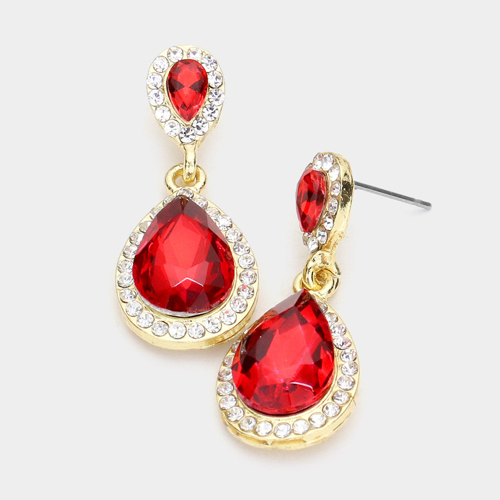Small Red Crystal Double Teardrop Earrings 