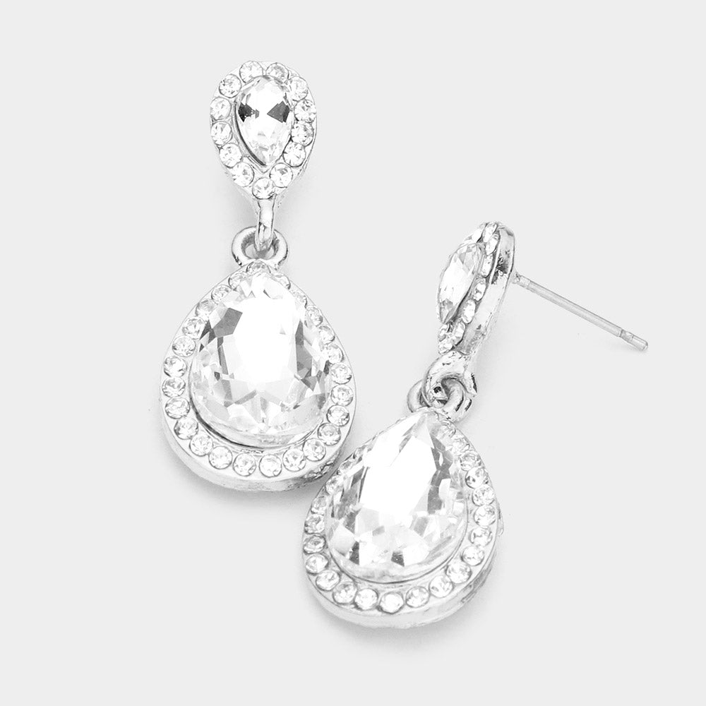 Small Clear Crystal Double Teardrop Earrings