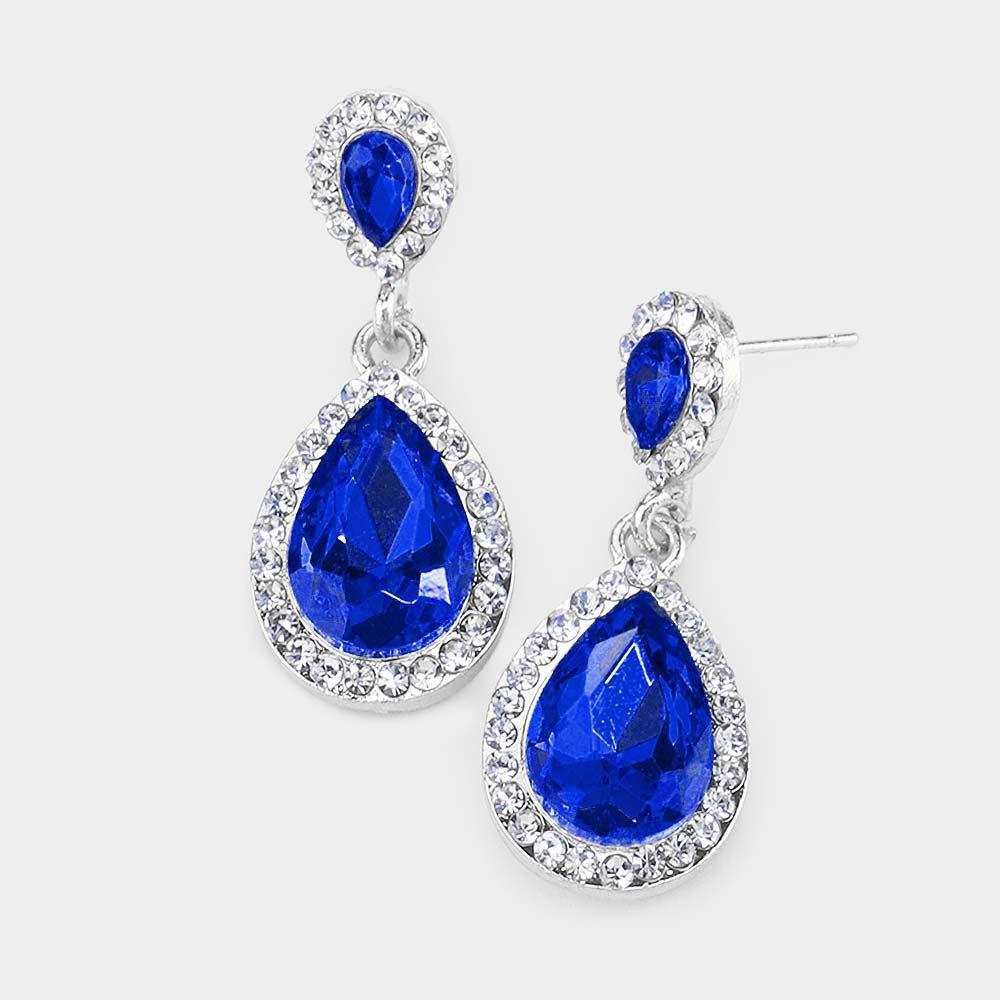 Small Sapphire Crystal Double Teardrop Earrings