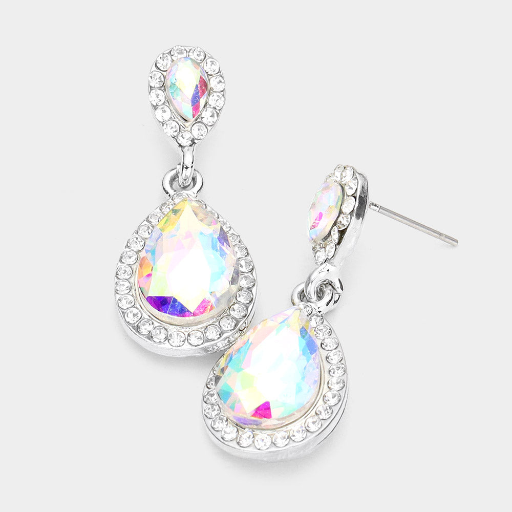 Small AB Crystal Double Teardrop Earrings