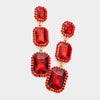 Triple Emerald Cut Red Stone Link Pageant Earrings  | Prom Earrings