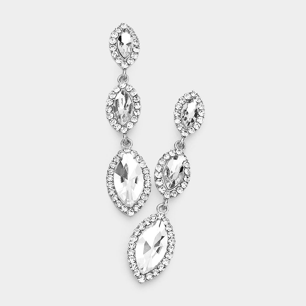 Clear Crystal Triple Marquise Drop Dangle Pageant Earrings | Prom Jewelry