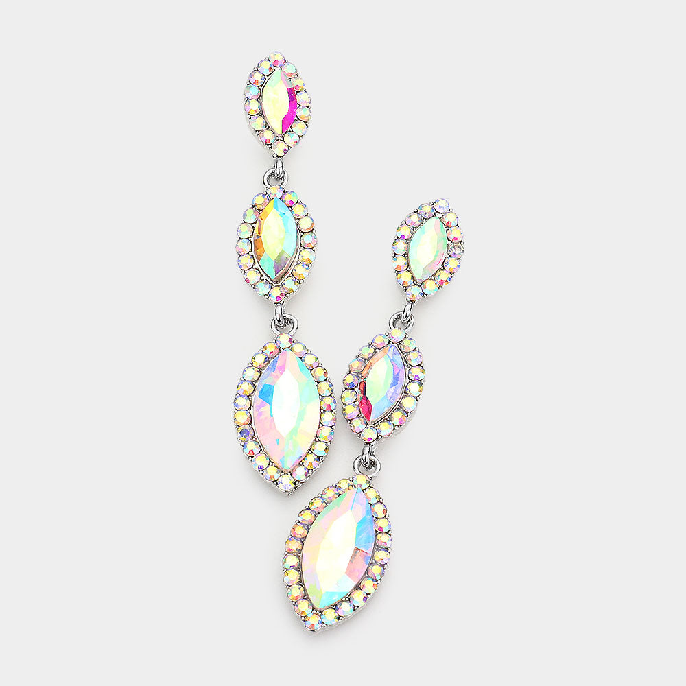 AB Crystal Triple Marquise Drop Dangle Pageant Earrings  | Prom Jewelry