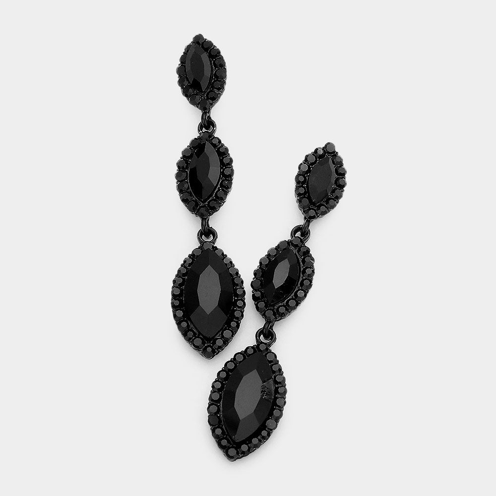 Black Crystal Triple Marquise Drop Dangle Pageant Earrings  | Prom Jewelry