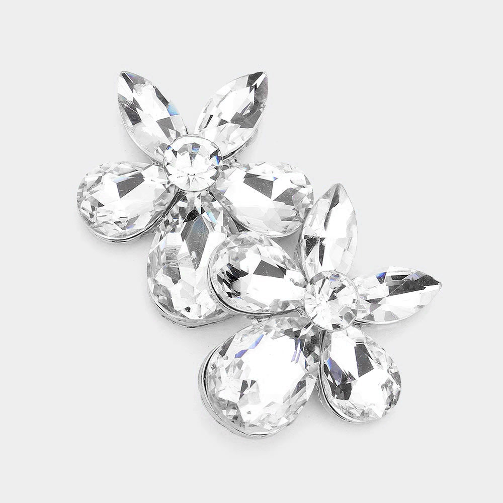 Small Clear Crystal Teardrop and Marquise Stone Cluster Pageant Earrings