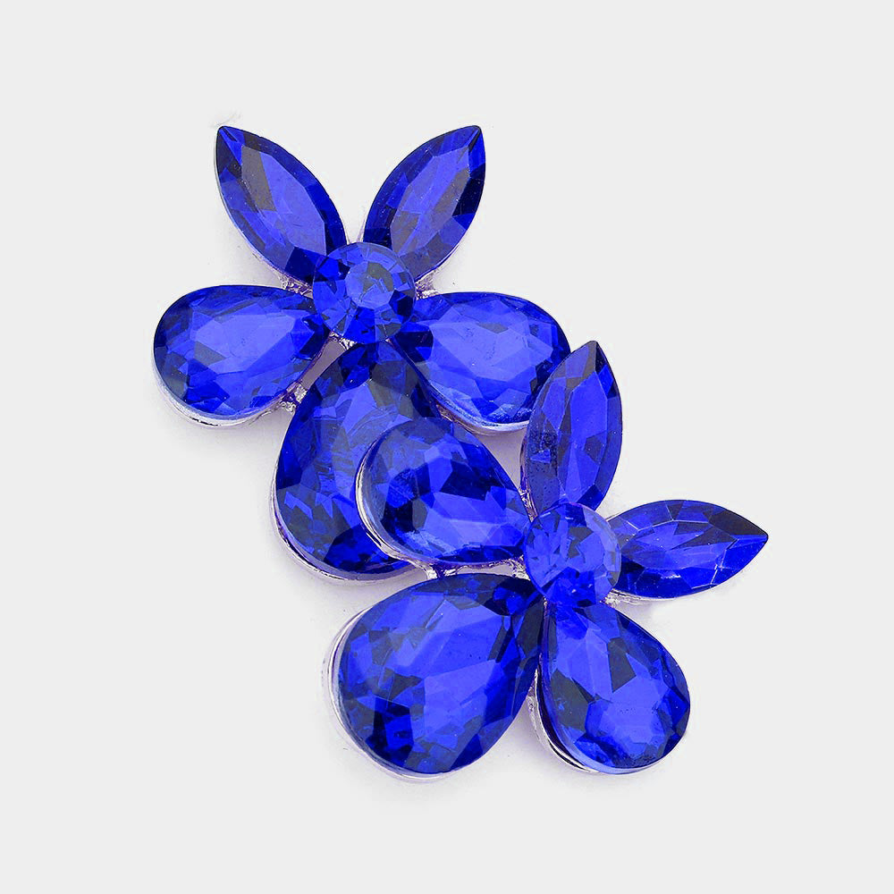 Small Sapphire Crystal Teardrop and Marquise Stone Cluster Pageant Earrings  