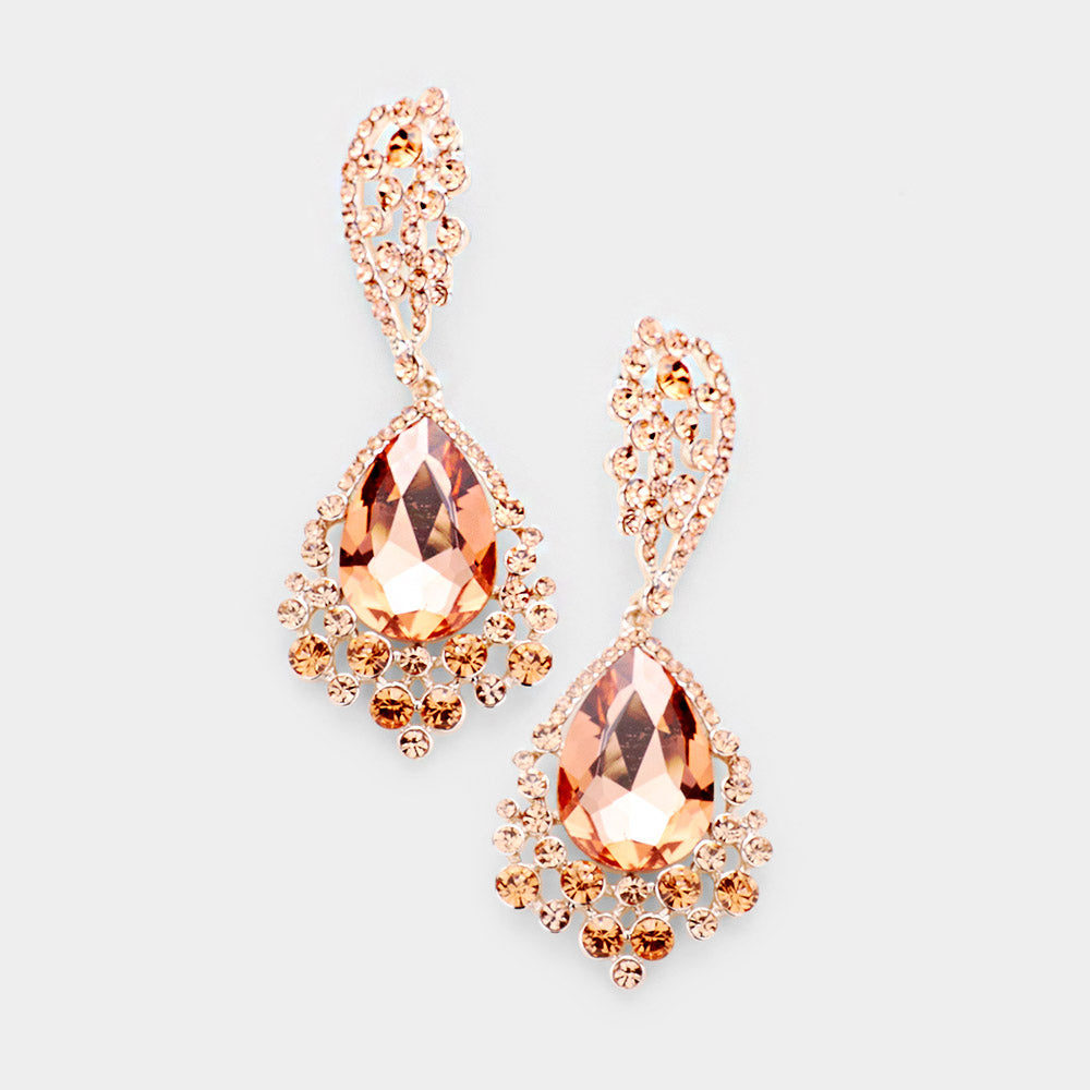Peach Teardrop Earrings on Rose Gold