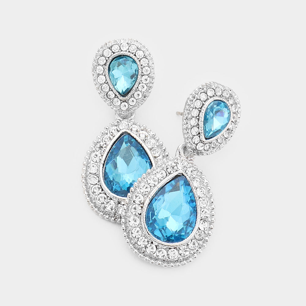 Small Aqua Teardrop Crystal Rhinestone Earrings