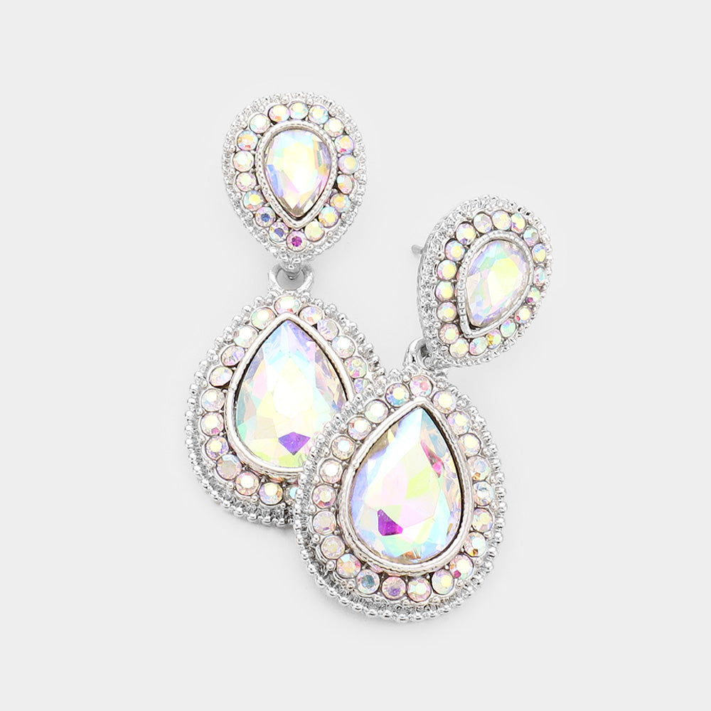 Small AB Teardrop Crystal Rhinestone Earrings