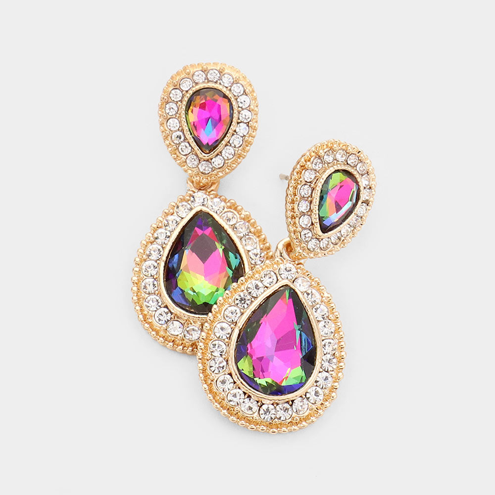 Small Multi-Color Teardrop Crystal Rhinestone Earrings
