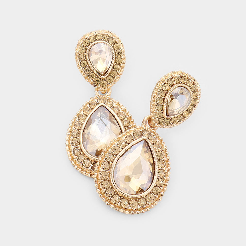 Small Gold Teardrop Crystal Rhinestone Earrings