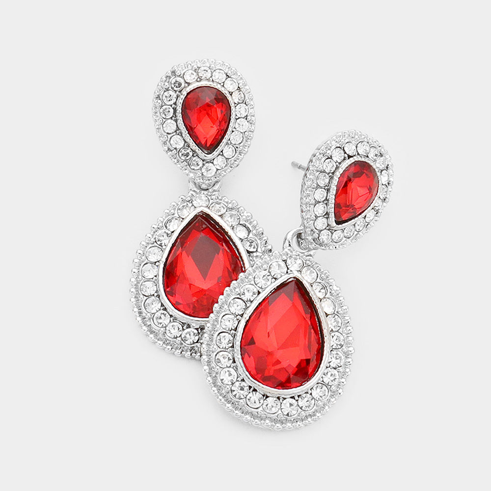 Small Red Teardrop Crystal Rhinestone Earrings