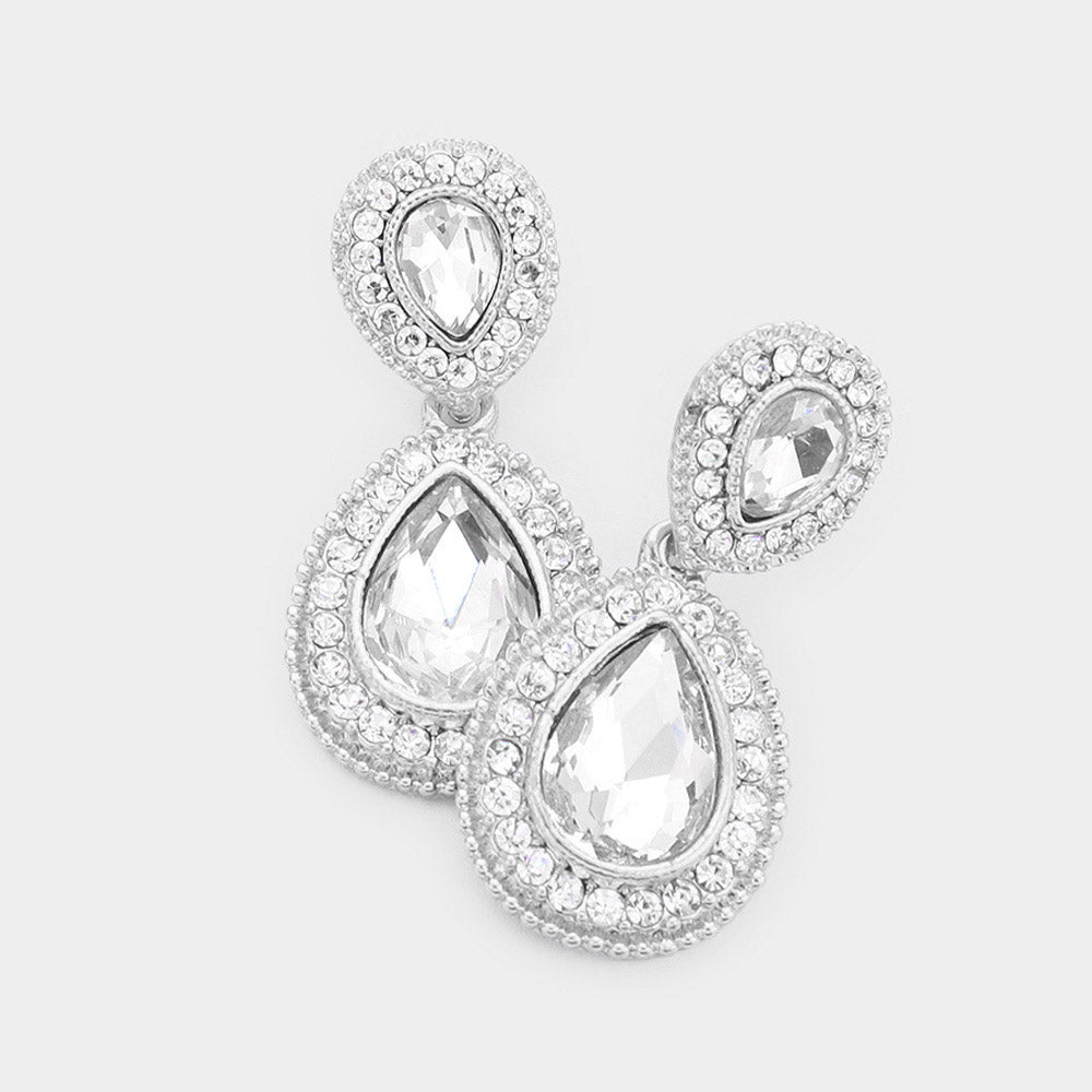 Small Clear Teardrop Crystal Rhinestone Earrings