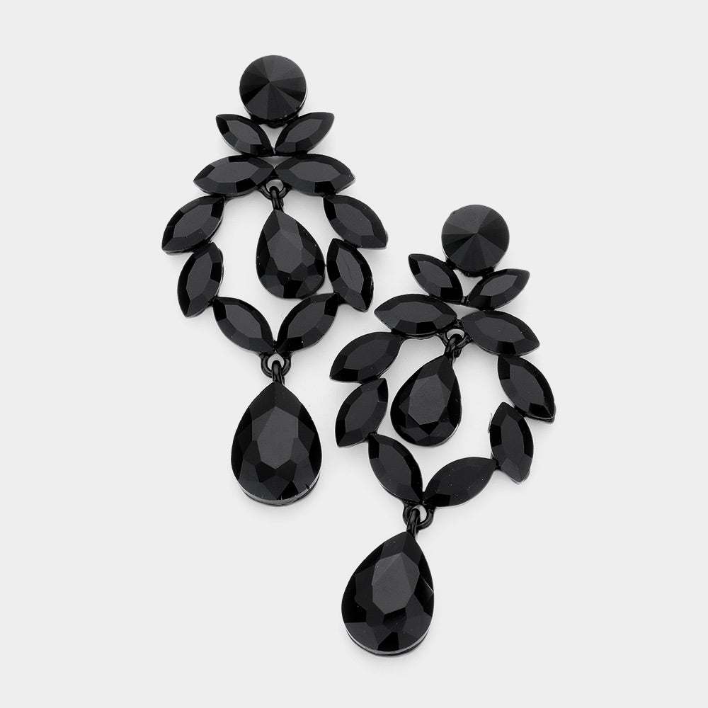 Marquise and Teardrop Jet Black Crystal Dangle Pageant Earrings  | Prom Earrings |  539201