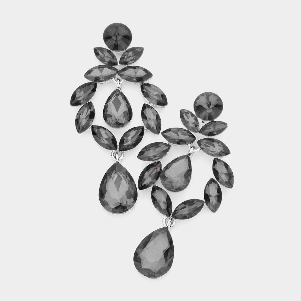 Marquise and Teardrop Black Crystal Dangle Pageant Earrings | Prom Earrings