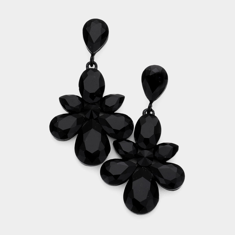 Multi Jet Black Stone Cluster Dangle Evening Earrings