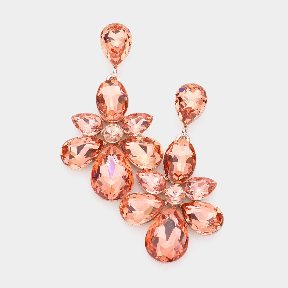 Multi Peach Stone Cluster Dangle Evening Earrings