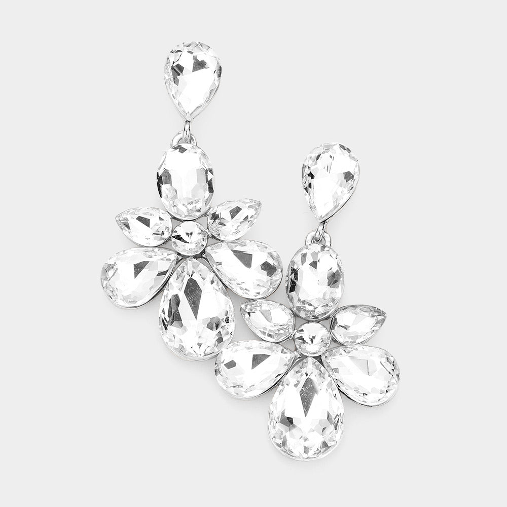 Multi Clear Stone Cluster Dangle Evening Earrings