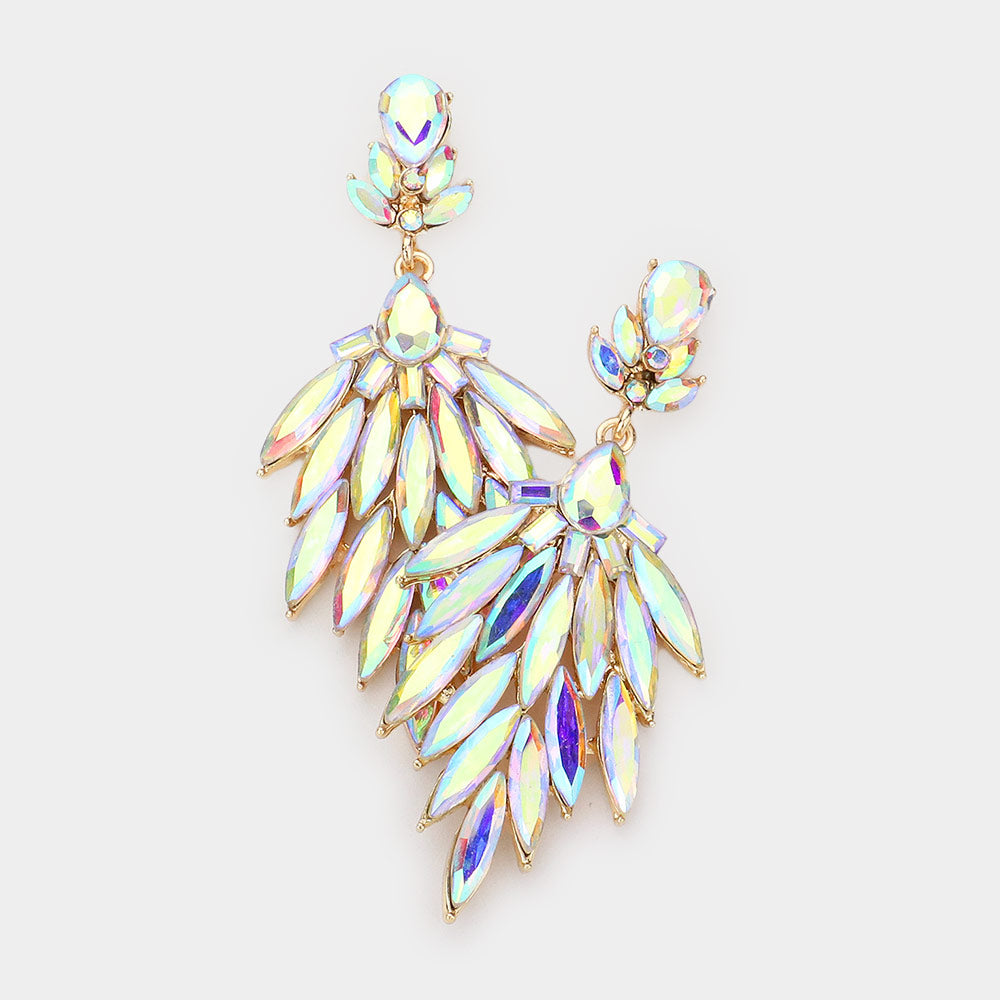 AB Marquise Stone Cluster Dangle Pageant Earrings on Gold | Drop Earrings