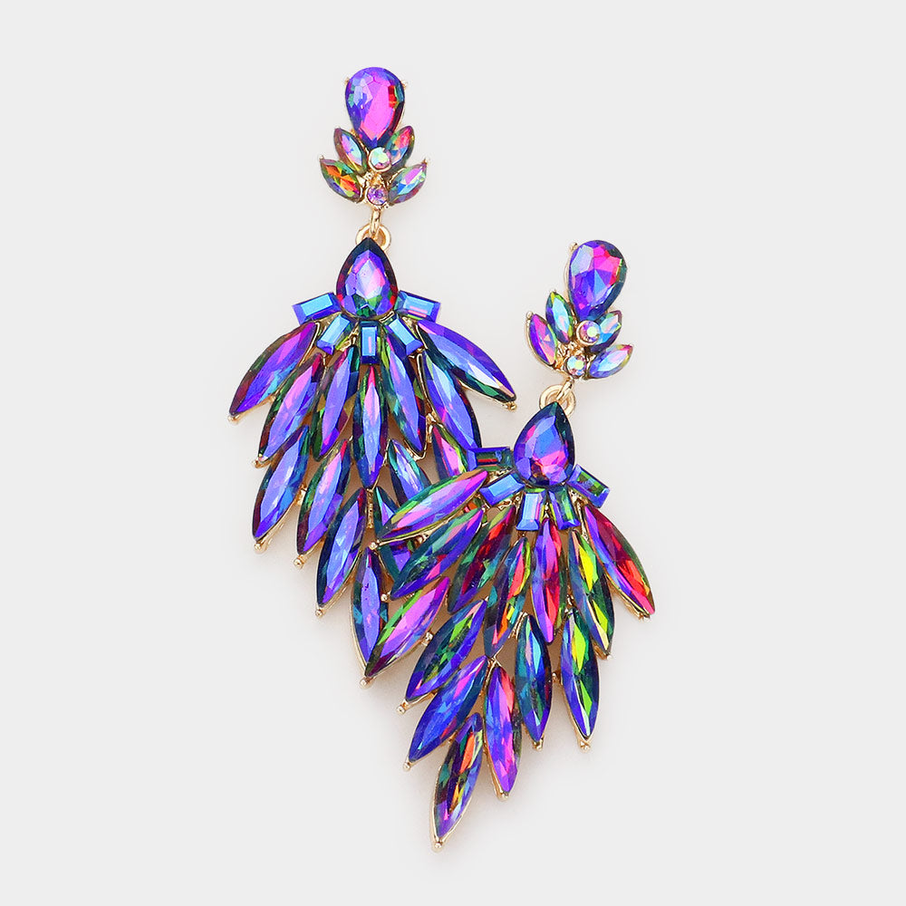 Multi-Color AB Marquise Stone Cluster Dangle Pageant Earrings | Drop Earrings