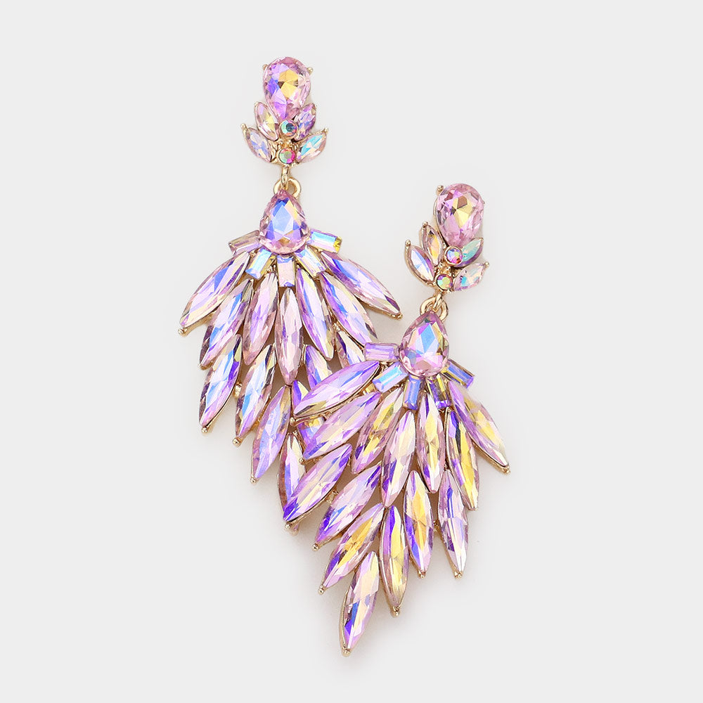 Pink AB Marquise Stone Cluster Dangle Pageant Earrings | Drop Earrings