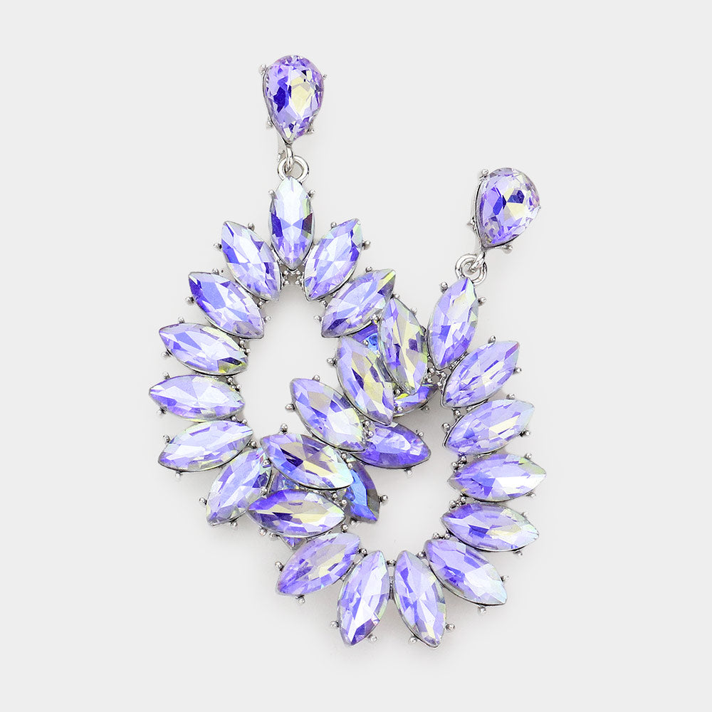 Violet AB Marquise Stone Cluster Open Teardrop Dangle Pageant Earrings