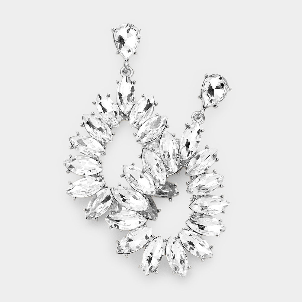 Clear Marquise Stone Cluster Open Teardrop Dangle Pageant Earrings