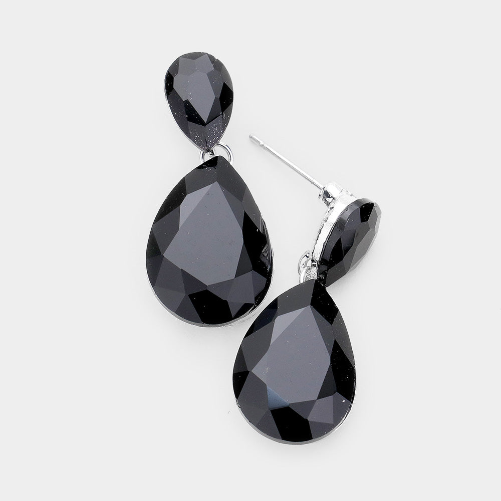 Little Girls Black Small Crystal Drop Pageant Earrings