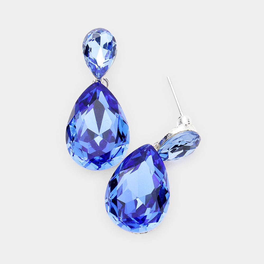 Little Girls Blue Small Crystal Drop Pageant Earrings