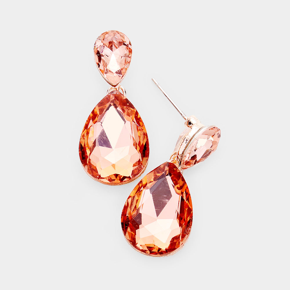 Little Girls Peach Small Crystal Drop Pageant Earrings