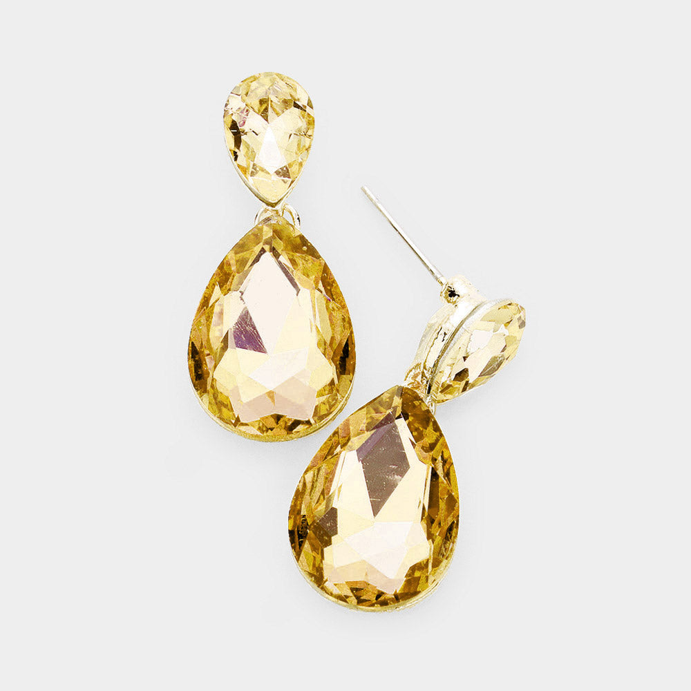 Little Girls Topaz Small Crystal Drop Pageant Earrings  on Gold
