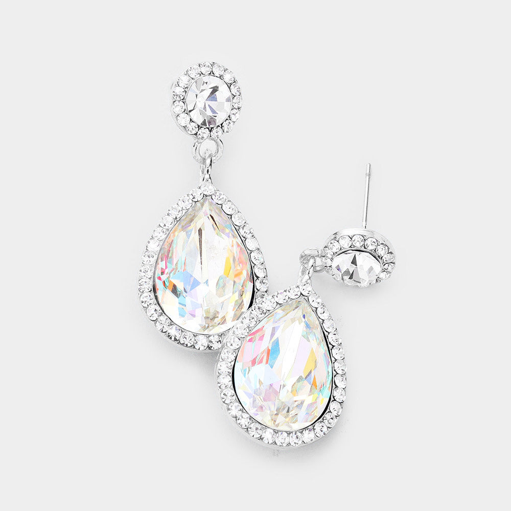 Small AB Crystal And Rhinestone Trimmed Dangle Earrings 