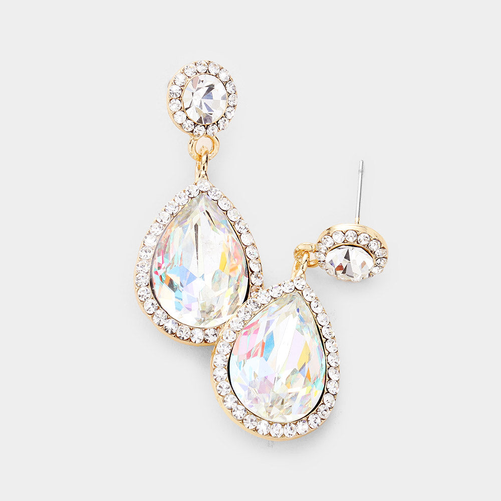 Small AB Crystal And Rhinestone Trimmed Dangle Earrings on Gold
