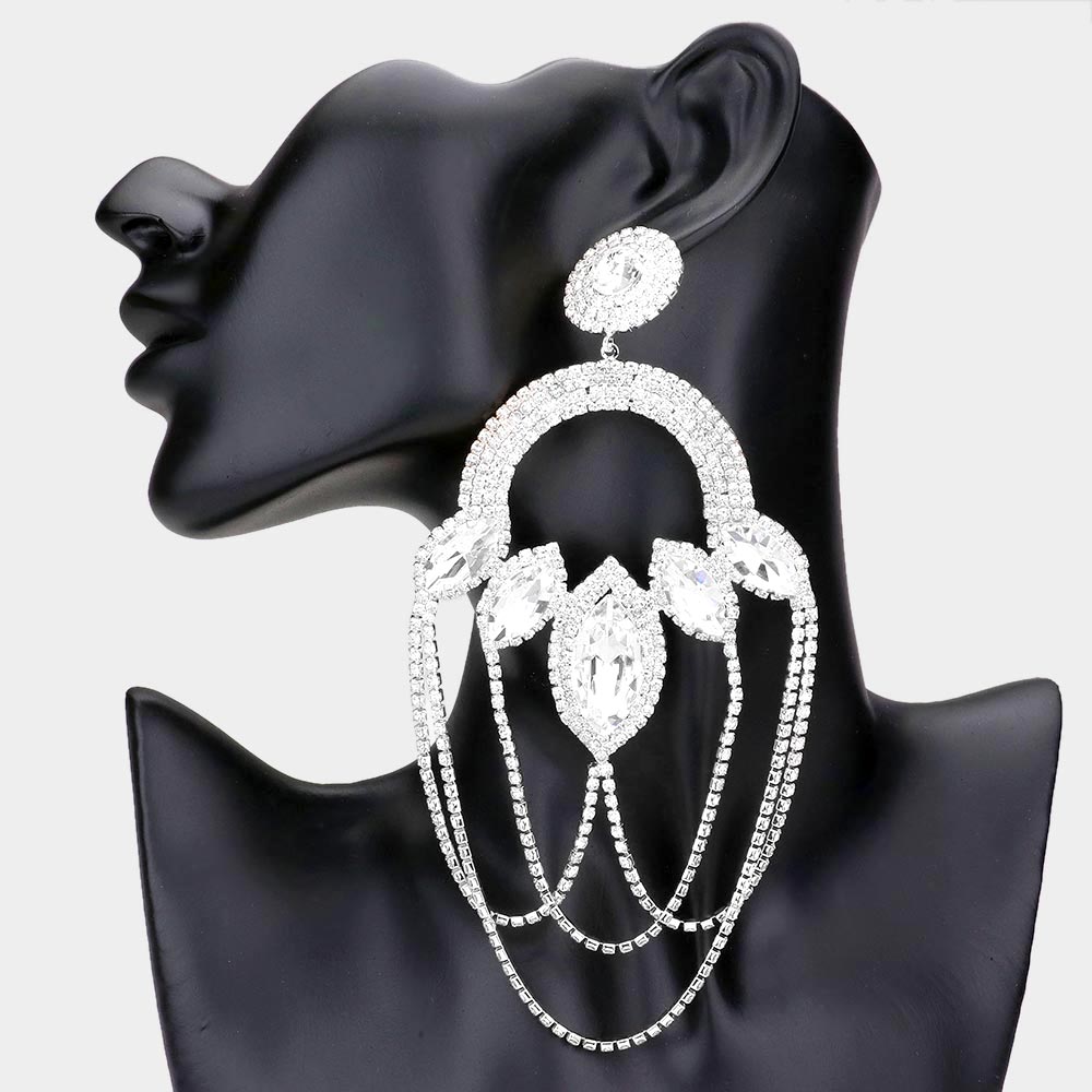 Oversized Clear Crystal Chandelier Rhinestone Draped Pageant Earrings | Pageant Jewelry