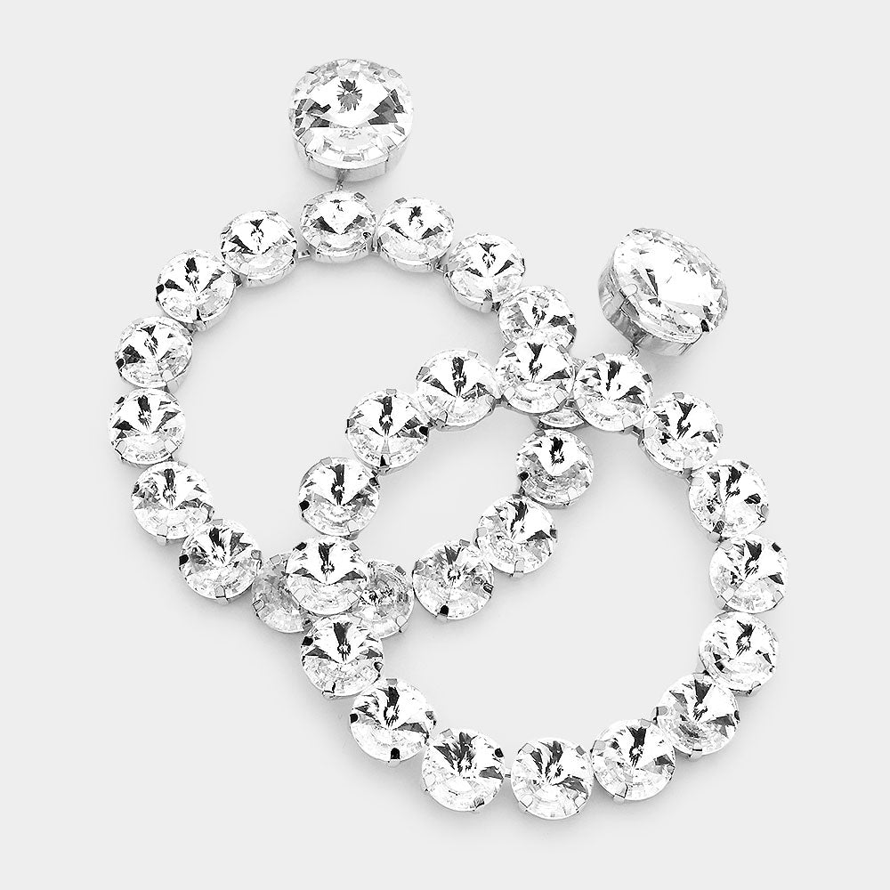 Clear Crystal Stone Round Link Pageant Earrings | Pageant Jewelry