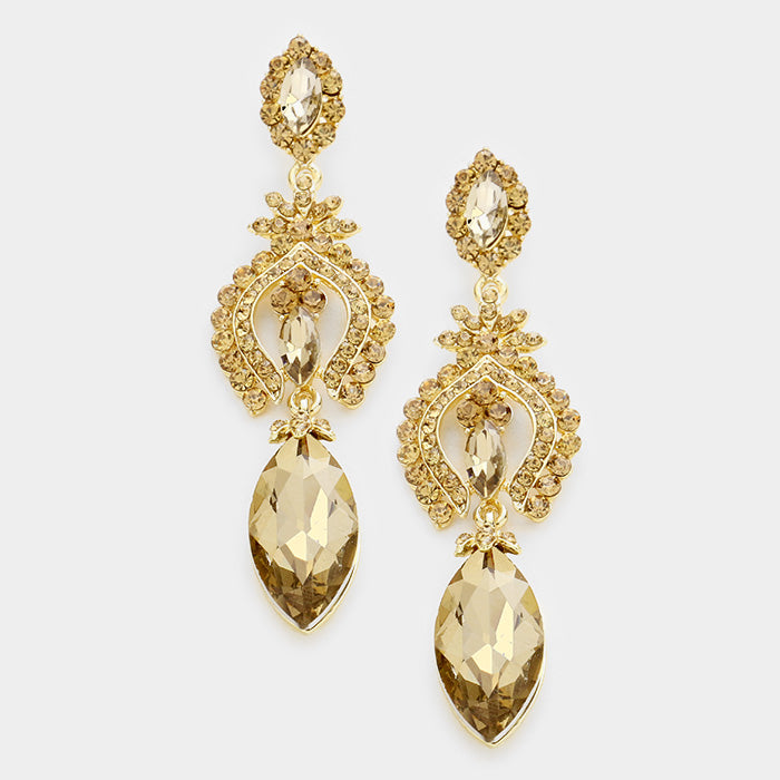 Topaz Marquise glass crystal earrings on Gold