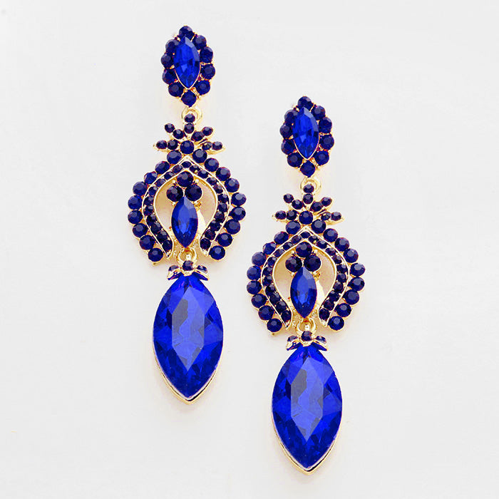 Sapphire Marquise glass crystal earrings on Gold