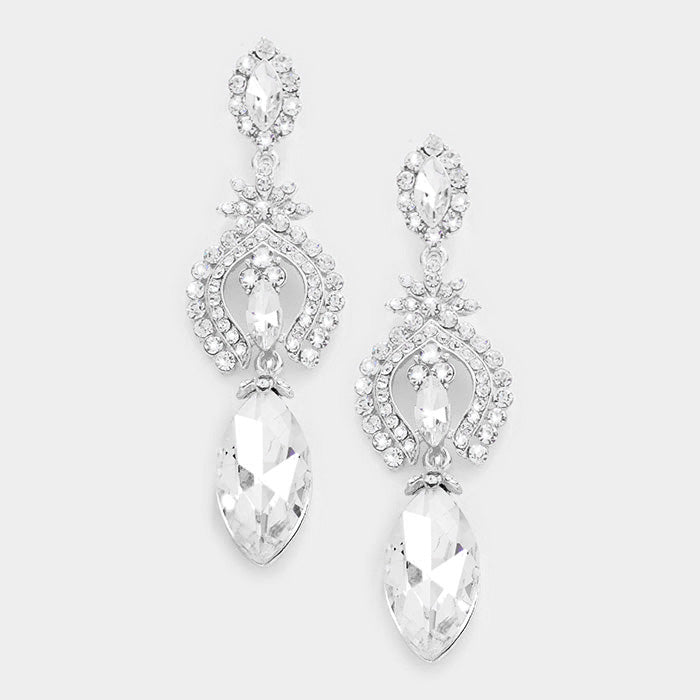 Clear Marquise glass crystal earrings 