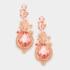 Peach Crystal teardrop vine earrings on Rose Gold