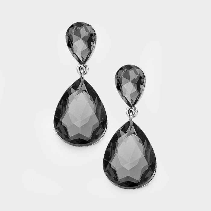 Little Girls Double Black Diamond Crystal Teardrop Evening Earrings