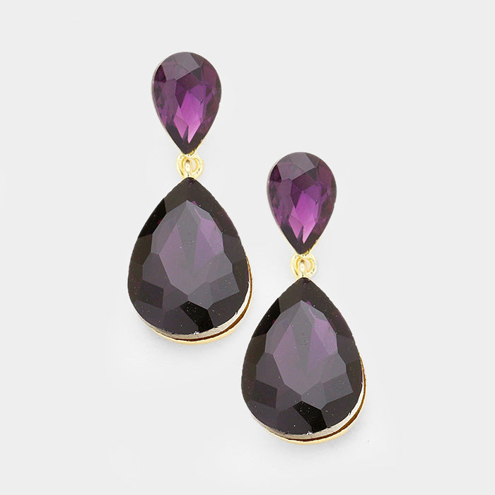 Little Girls Double Amethyst Crystal Teardrop Evening Earrings