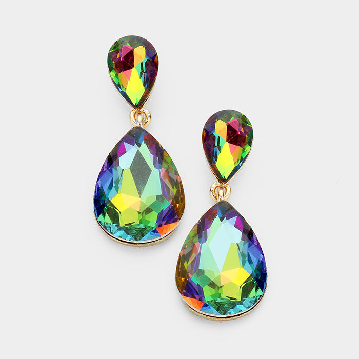 Little Girls Double Multi-Color Crystal Teardrop Evening Earrings