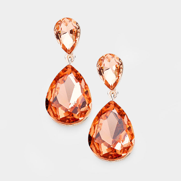 Little Girls Double Peach Crystal Teardrop Evening Earrings