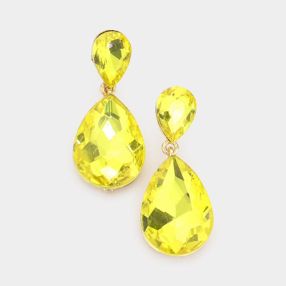 Little Girls Double Yellow Crystal Teardrop Evening Earrings