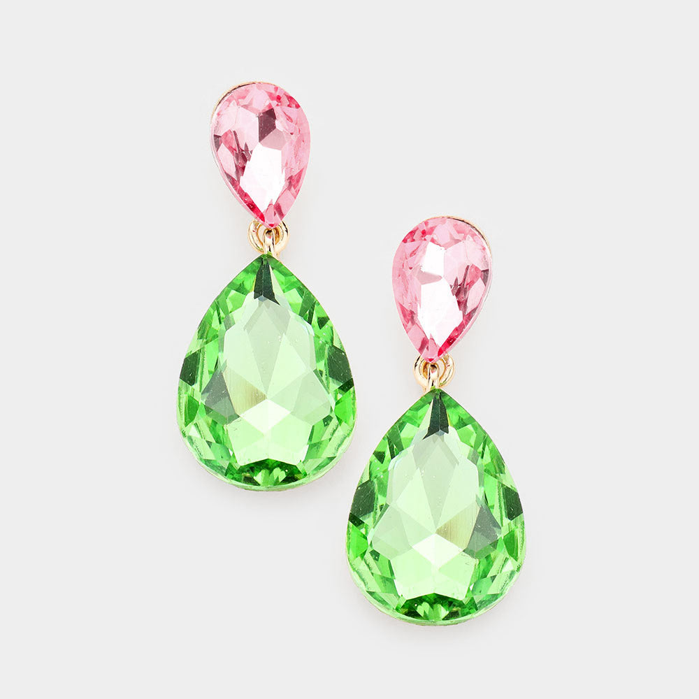 Little Girls Double Multi-Color Crystal Teardrop Evening Earrings