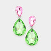 Little Girls Pink & Green Double Crystal Teardrop Evening Earrings
